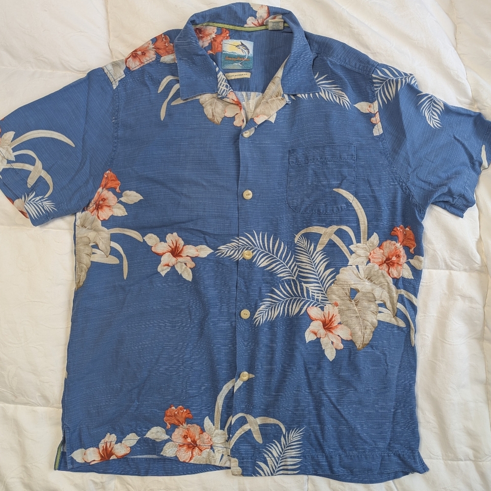 Hawaiian Design Tommy Bahama Island Modern Fit 100% Silk Short Sleeved Men's M